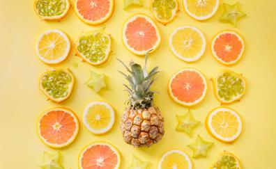 Citrus, lemon, pineapple, fruits, slices