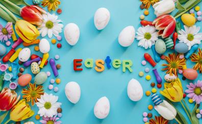 Flowers, eggs, colorful, easter