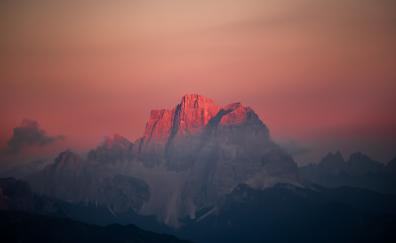 Peaks, mountains, glowing summits, sunset