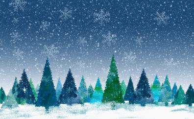 Christmas, decorations, trees, snowflakes, artwork