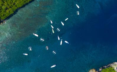 Ocean, aerial view, boats, sunny day