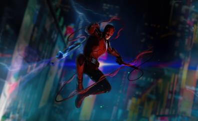 Daredevil, a city guardian, fighting-mode on, superhero