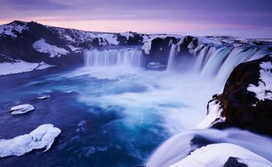 Godafoss, waterfall, blue, water stream, nature, Iceland