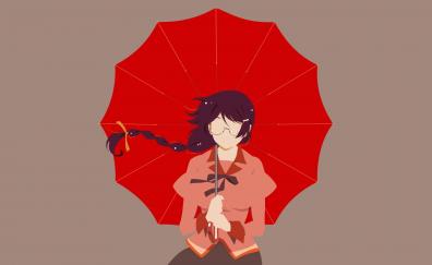 Minimal, anime girl, Umbrella, Tsubasa Hanekawa