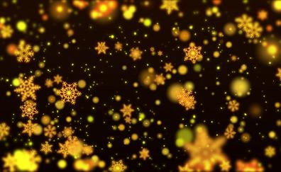 Yellow and golden, snowflakes, abstract