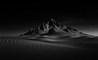 Desert mountains, landscape, sand dunes, dark, bw