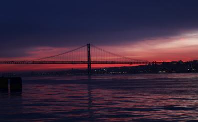 San Francisco's Golden Gate Bridge, bridge, night, sunset, sea