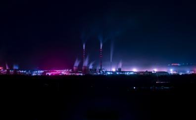 Factory, city, night, silhouette
