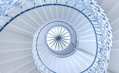 Spiral, white-blue stairs, interior