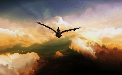 Toothless, How to train your Dragon, sky, clouds, artwork
