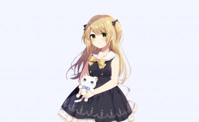 Cute, anime girl and her kitten, original