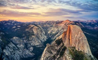 Sunset, rocks, mountains, Yosemite, peaks