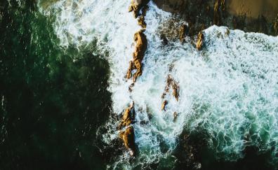 Coast, sea waves, aerial view