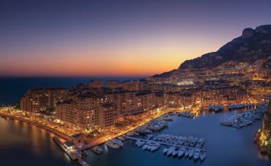 Sunset, Fontvieille, Monaco, aerial view, buildings