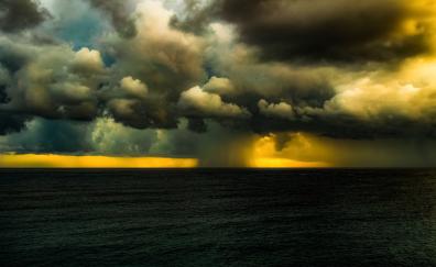 Clouds, storm, rain, sea, nature