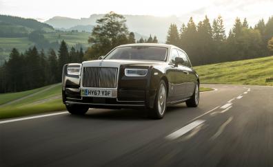 Black, Rolls-Royce Phantom, on road