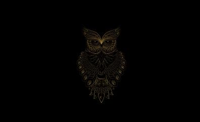 Golden Owl bird, pattern, art
