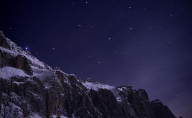 Alpine, mountains, blue sky, night