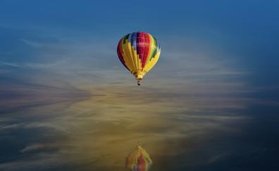 Fantasy, hot air balloon, sky, lake, reflections