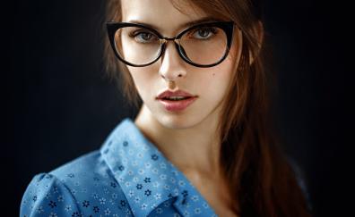 Woman, glasses, confident, brunette