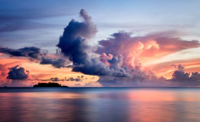 Nature, clouds over the sea, body of water, calm, sky