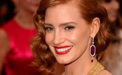 Red lips, smile, Jessica Chastain