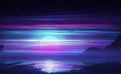 Synthwave, sky, colorful, motion blur, night