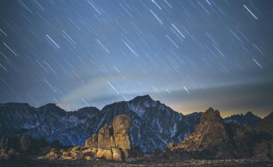 Starry sky, nature, landscape, mountains, camping