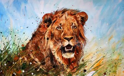 Lion, a beast, art, predator