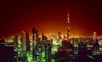 Burj Khalifa, Dubai, modern architecture, night