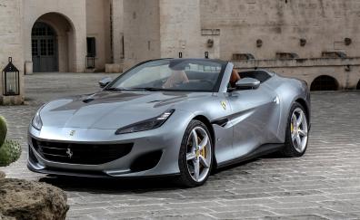 Ferrari portofino, silver convertible car