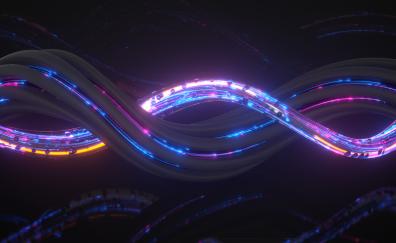 Cables, glowing and colorful lights, abstract