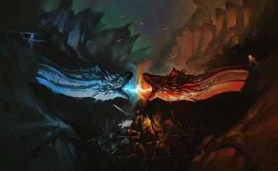 Game of thrones, tv series, dragons' fight, fan art