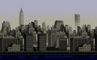 Pixel art, cityscape, buildings, New York