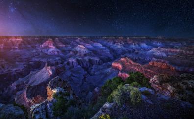 Night, canyon, aerial view, nature, landscape