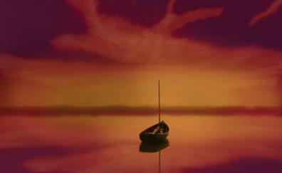 Boat, sunset, sea, beautiful artwork