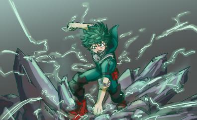 Angry, green hair, anime boy, Izuku Midoriya
