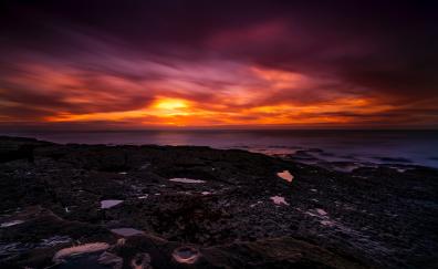 San Diego, rocky coast, clouds, sunset