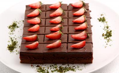 Brownie, fruits, cake, strawberry, dessert