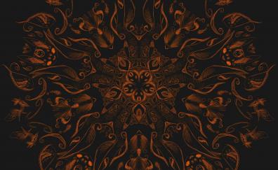 Orange pattern, fractal, mandala pattern, abstract