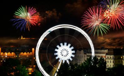 Celebration, fun, ferris wheel, night