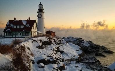 Lighthouse, coast, winter