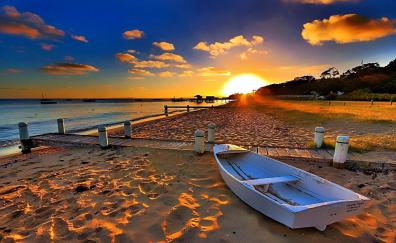 Coast, boats, sunset