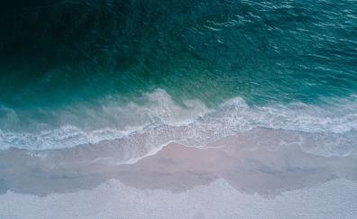 Beach, calm sea, sea waves, aerial view