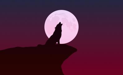 Howling, wolf, silhouette, minimalist art