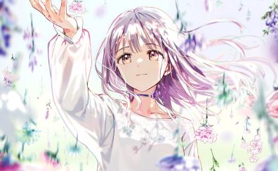 Blossom, flowers, anime girl, cute