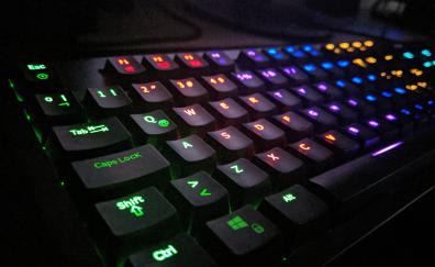 Gaming keyboard, glow, close up