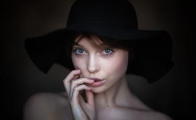 Black hat, woman model, gorgeous