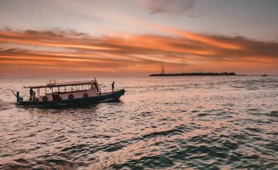 Boat, sunset, sea
