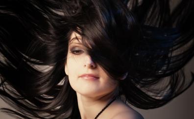 Woman, hair in air, dark